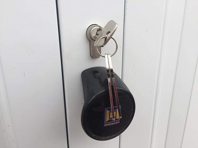 Photo of a Hormann garage door lock fitted by Pentland Locksmiths to enhance security on an up-and-over garage door.