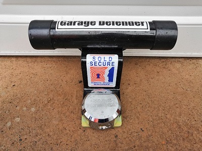 Sold Secure garage door defender fitted to a garage in Edinburgh by Pentland Locksmiths to prevent forced entry and improve security.