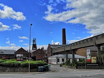 The National Mining Museum Scotland in Newtongrange, Midlothian, showing the historic Lady Victoria Colliery buildings and headframe.